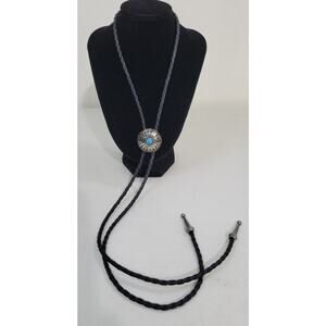 Western Pendent Necklace Bolo Tie Black/Turquoise/Silver Rodeo Necklace NWOT